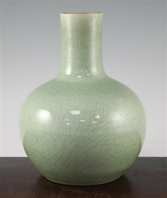 A Chinese mint green crackle glazed bottle vase, 19th / 20th century, 25cm